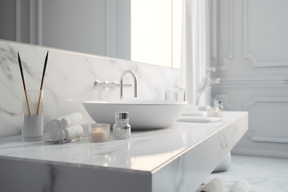 Badezimmer mit weißem design und waschbecken
