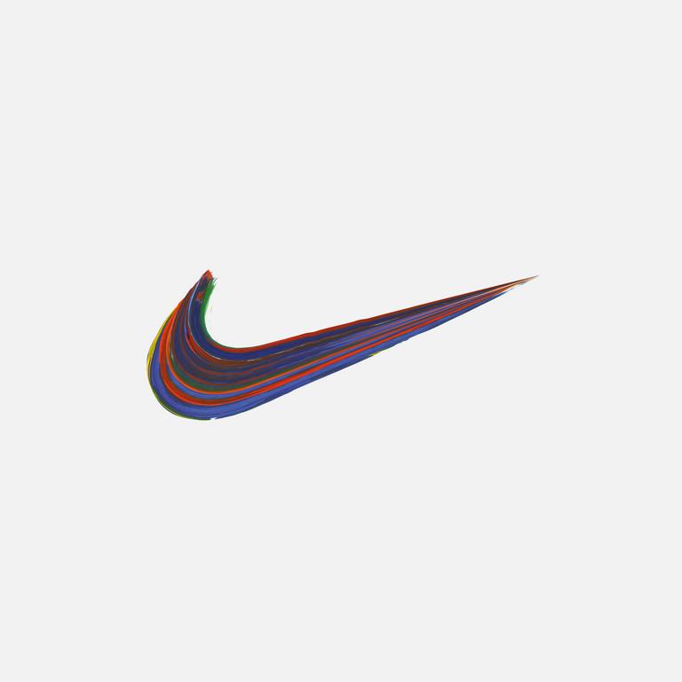 rot-gelb-blau gestreifte Illustration des Nike Logos